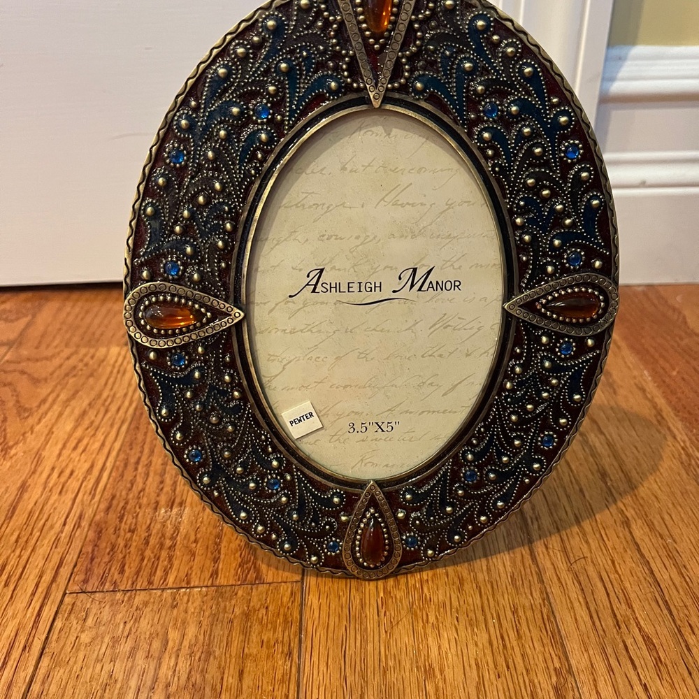 Vintage Ashleigh Manor Jeweled Pewter Photo Frame